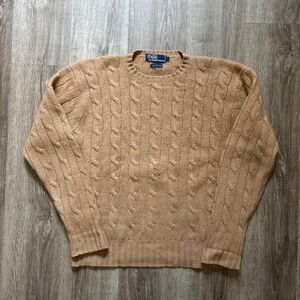 Vintage 90's Polo Ralph Lauren Mens 100% Camel Hair Cable Knit Sweater Tan L